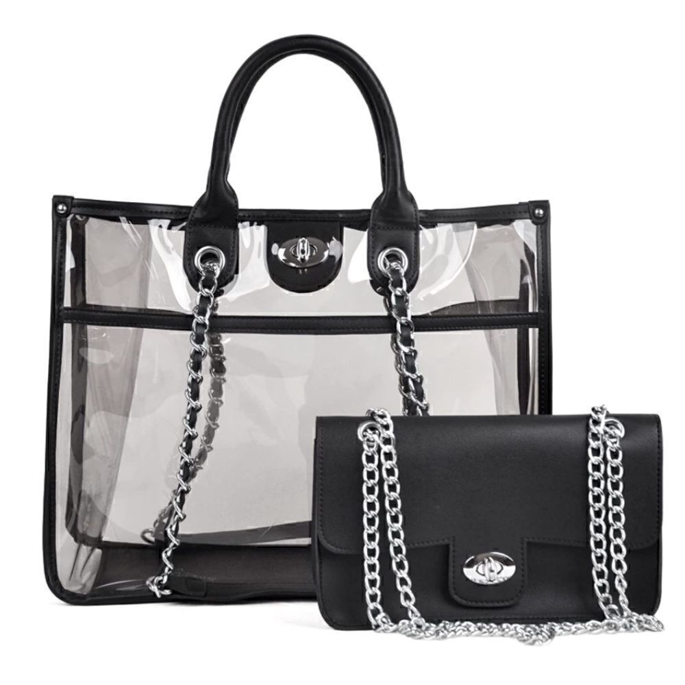 Large Clear Tote Bag Set Black
